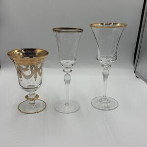 3 Gold Rim Wine Glasses Goblets Mikasa Jamestown Gold Arte Italica Goblet